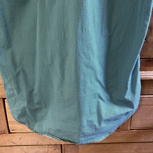 Men's Theory Small Zack Button Up Green White Dots Button Collar Short Sleeve - Picture 8 of 11
